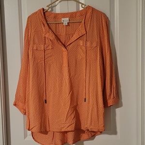 COPY - Orange and tan 3/4 length sleeve top